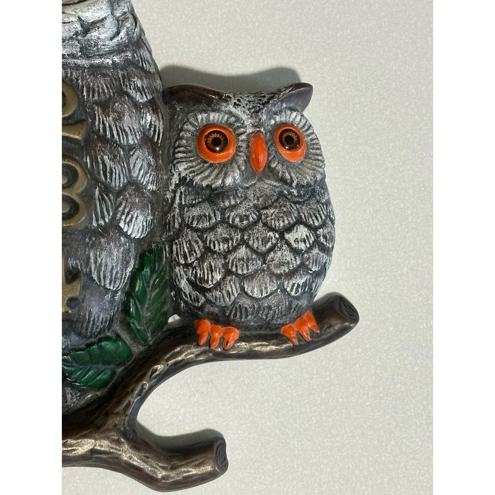 VTG Handmade Ceramic 3 Owl Family On Branch Wall Clock Retro 1975 Boho Works!